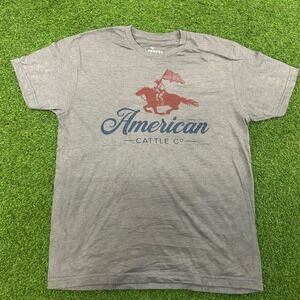 Rural Cloth American Cattle Co Graphic T-Shirt Gray Mens Large Cowboy Horse Flag